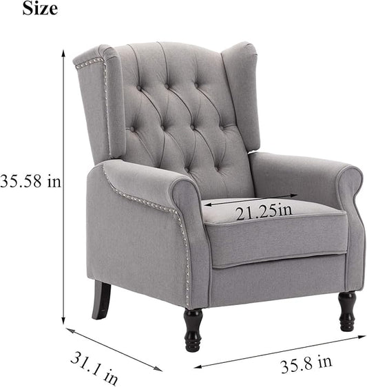 Artechworks Winged Fabric Modern Accent Chair Tufted Arm Club Chair Linen Single Sofa with Wooden Legs Comfy Upholstered for Reading Living Room Bedroom Office,Grey