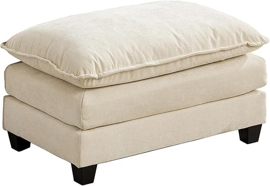 Aoowow Matching Ottomans for Cloud Sofas,Modern Chenille Upholstered Ottoman for Living Room Bedroom,Fluffy Footstool Extention for The Cloud Couches,Soft Comfy Cushioned Footrest (Beige, Ottoman)