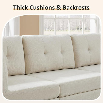 VANOMi 6 Seater Modular Sectional Sofa, Convertible Modular Cloud Sofa Bed with Ottoman, Comfy Chenille Sofas & Couches for Living Room, Apartment, Office, Beige, Sofa Bed