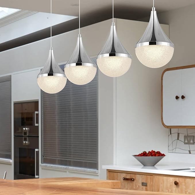 JONATHAN Y JYL7122A Elena Teardrop 47" 4-Light Modern Mid-Century Iron/Acrylic Integrated Linear LED Pendant French Country,Vintage,Bohemian, Chrome/White