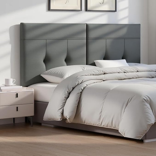 King Headboard Only with Adjustable Metal Legs, Faux Leather Upholstered Headboard King Size, Modern Stylish Headboard with Sunken Dot Design, Sturdy Bed Headboard for Bedroom, Gray