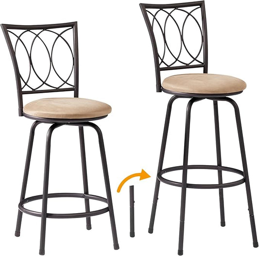 VECELO Adjustable Counter Stools, Bar Stools with 360 Degree Swivel Seat Top and Comfortable Round Seat Cushions,Steel Bistro Pub Chairs