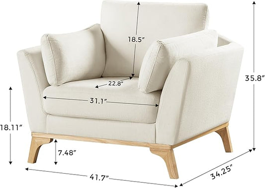 VANOMi Large-Sized Accent Chair, Thick Cushion Bedroom Reading Chair, Comfortable Living Room Single Sofa, Chenille White