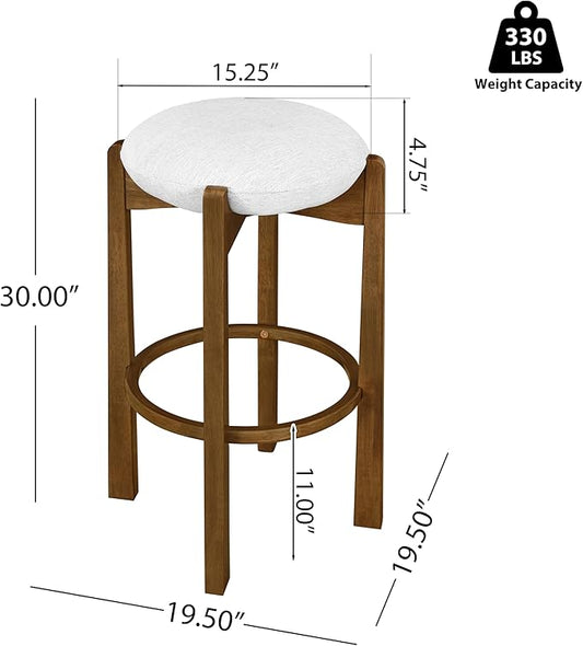 Christopher Knight Home Lilac Modern Counter Height Bar Stools Set of 4, Fabric Round Stool Chair for Kitchen Island, Wood Dining Room Chair, Upholstered Counter Stool with Footrest,Dark Walnut+Ivory