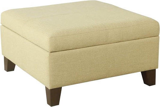 HomePop Woven Square Storage Ottoman with Wood Legs, Tan
