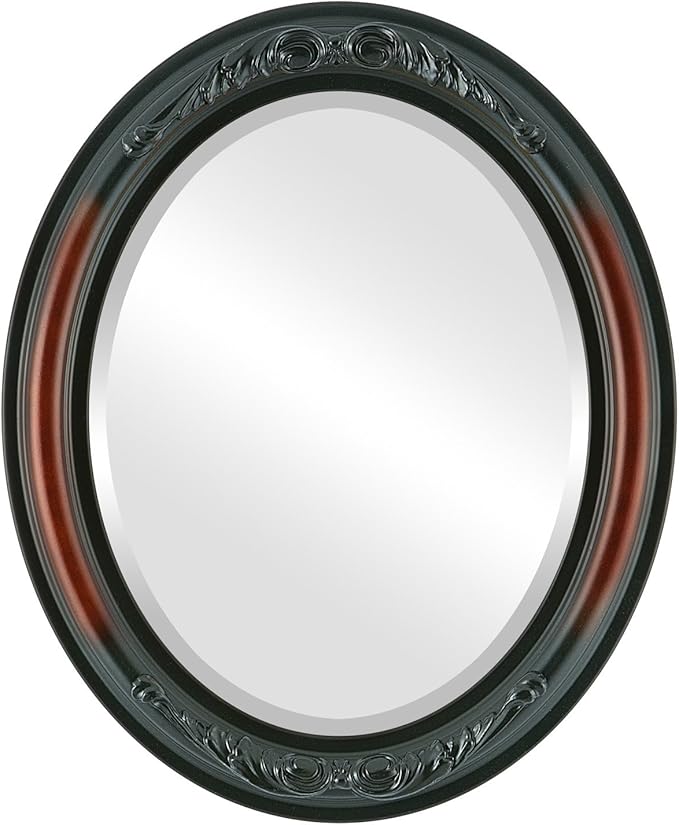 OVALCREST Oval Beveled Wall Mirror for Home Decor - Florence Style - Rosewood - 40" x 28"