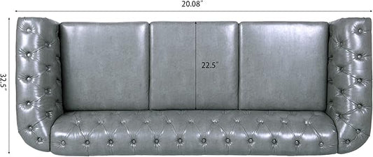 LEVNARY Chesterfield Sofa, Classic Tufted Upholstered Leather Couch, Modern 3 Seater Couch Furniture with Tufted Back for Living Room Office (Gray)