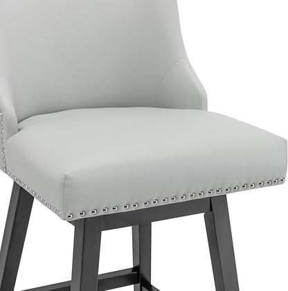 Bar Stool, PU Leather Barstool, 26 Inch Upholstered Counter Stools with 13.8" High Back and Footrest, Swivel Counter Height Barstools for Kitchen Island Home Bar Light Gray