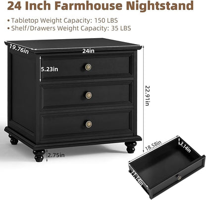 Farmhouse Dresser and Nightstand Sets, Wooden 7 Drawers Dresser & 24" Night Stand with 3 Drawers, 2 Piece Bedroom Furniture Set, Chest of Drawers for Bedroom, Home, Living Room, Hallway