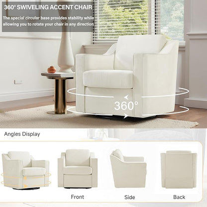 UIXE Swivel Accent Chair Set of 2, Chenille Upholstered Arm Chair for Living Room, Modern Club Armchair Comfy Single Sofa Bedroom Reading Seat with Lumbar Pillow - Cream Beige