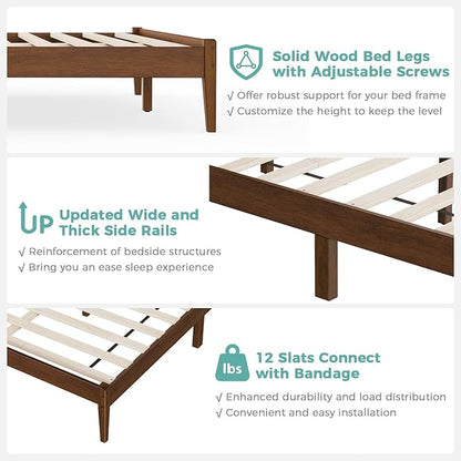 Twin Bed Frame with Ladder Headboard, Malaysian Oak Platform Bed, Modern Malaysian Oak Bed Frames with Wood Foundation, No Box Spring Needed, Easy Installation, Twin Size, Antique Espresso