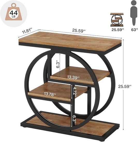 Tribesigns End Table Set of 2, 4-Tier Narrow Side Table with Storage Shelves, Wood Small Sofa Side Table with Geometric Metal Frame, Industrial Bedside Table for Bedroom, Living Room, Natural Brown