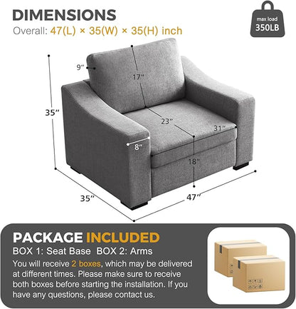 ELUCHANG 47" W Oversized Accent Chair Set of 2, Linen Fabric Modern Chair, Washable Covers, Comfy Upholstered Large Reading Armchair for Living Room, Bedroom, Office, Dark Grey