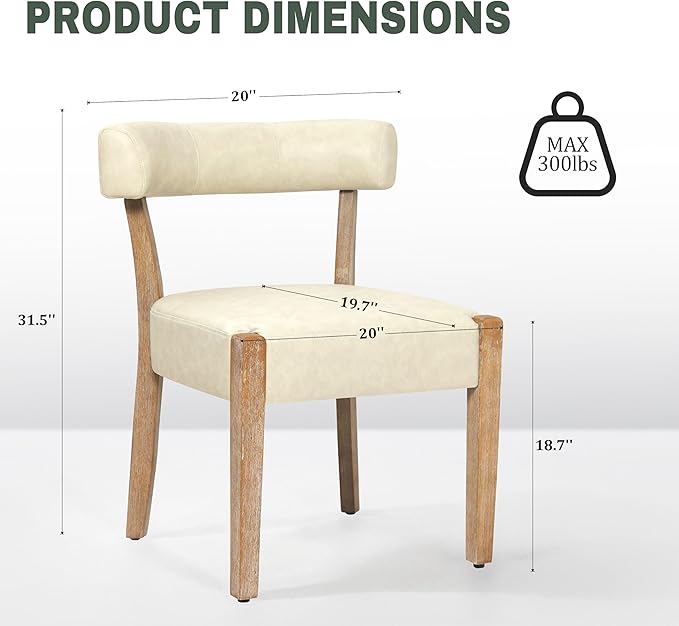 Modern Dining Chairs Set of 4, Faux Leather Upholstered Kitchen & Dining Room Chairs, Mid Century Modern Wooden Dining Chairs Oversized Sturdy Rounded Chairs Curved Back, Beige