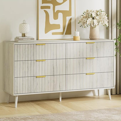 LYNSOM Fluted Dresser and Nightstand Sets 2 Piece, 2-Drawer Nightstands and 6-Drawers Dresser, Wood Bedroom Furniture Set for Home, Bedroom, Hallway, White