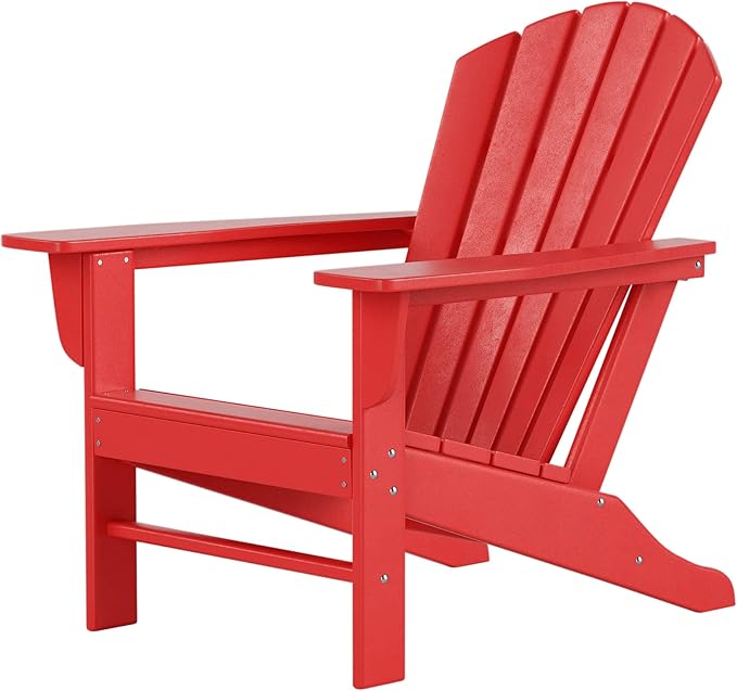 Costaelm Outdoor Adirondack Chair, HDPE Patio Chair, Weather Resistant Lawn Firepit Outside Chairs for Porch, Poolside, Garden, Backyard Deck, Red