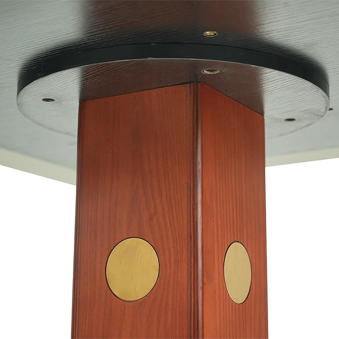 Sintered Stone Office Table - 33.5" Round Table for Small Offices (Red Leg and Black Top, 1 Table Only)