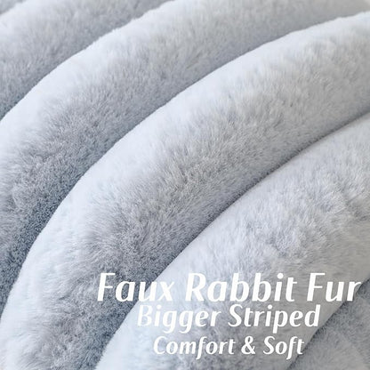 FUTEI Light Blue Decorative Throw Pillow Covers 12x20 Inch Set of 2, Square Soft Faux Rabbit Fur Thick Striped Lumbar Pillow Case,Winter Home Decor for Couch Bed Living Room