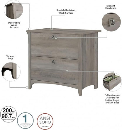 Bush Furniture Salinas 2 Drawer Lateral File Cabinet in Driftwood Gray, Home Office Storage Solution, Organizer with Drawers for Workspace, Filing Unit
