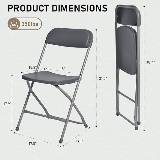 SEALAMB Plastic Folding Chairs 10 Pack, Gray Commercial Portable Indoor/Outdoor Chairs for Home Office, Wedding, Events Parties with Steel Frame, 350lbs Capacity (Gray-Plastic, 10 Pack)