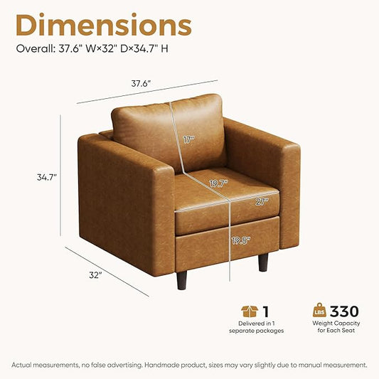 ABCASA Faux Leather Oversized Accent Chair with Storage Deep Seat Single Sofa Large Reading Armchair for Living Room Bedroom Office Brown Set of 2