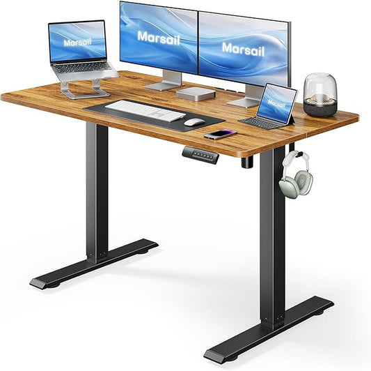 Marsail Standing Desk Adjustable Height Stand up Home Office Desk,‎ 48x24 Inch Electric Standing Computer Desk, with 4 Memory Presets, Headphone Hook,Cable Organizer, Rustic Brown
