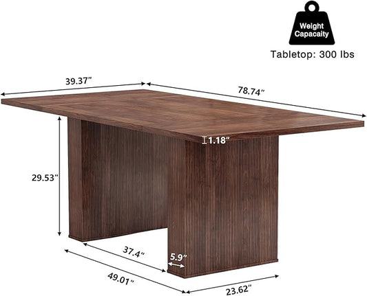 LEVNARY 78 Inch Long Executive Desk, Large Office Desk with Wood Strip Base, Modern Farmhouse Computer Desk Business Furniture for Home Office (Walnut)