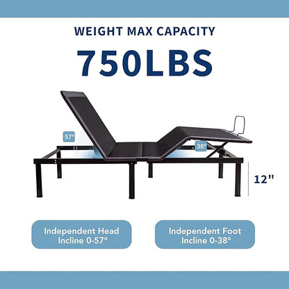 Queen Adjustable Bed Base Frame,Electric Bed with Head and Foot Incline,Soft Cover & Zero Gravity & Wireless Remote with Backlight, 80"×60"×12",Black