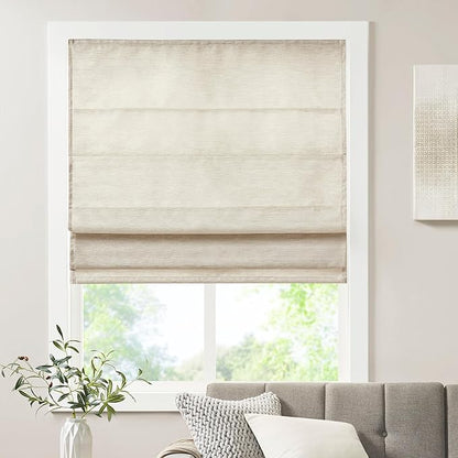 Madison Park Cordless Roman Shades Faux Silk Shade with Sheen 1-Panel Privacy, Room Darkening, Energy Efficient, Thermal Insulated Window Blind for Bedroom, Living Room Décor, 39"W x 64"H Como, Ivory