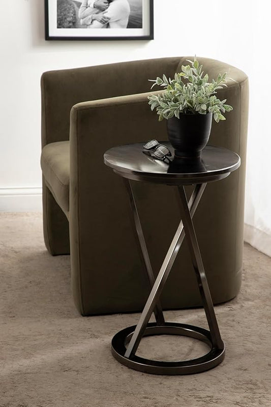 Kate and Laurel Aja Modern Metal Round Side Table; 15 x 15 x 23; Gray Gunmetal; Decorative Geometric End Table with Unique Slanted Legs for Use as Bedroom Nightstand or Living Room Indoor Plant Stand