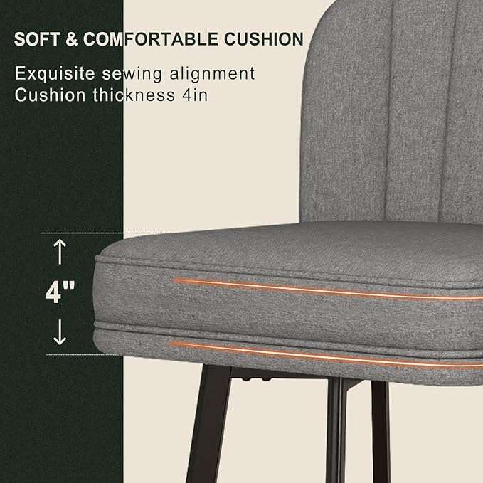 Swivel Counter Height Bar Stools Set of 3, 26'' Modern Barstools with Backs and Metal Legs, Upholstered Bar Chairs,Mid-Gray,Fabric Stools for Kitchen Island Chairs