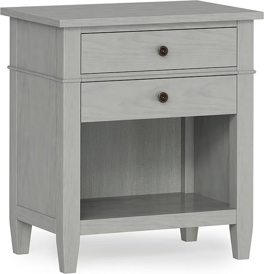 SIMPLIHOME Carlton Solid Wood 24 Inch Wide Contemporary Bedside Nightstand Table in Fog Grey, for The Living Room and Bedroom