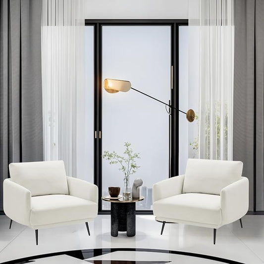 Oversized Accent Chair for Living Room Chairs Reading Arm Chair Comfy Modern Single Sofa Side Chairs with Metal Legs & Soft Cushion for Bedroom, Waiting Room (Polyster Pearl White, Set of 2)