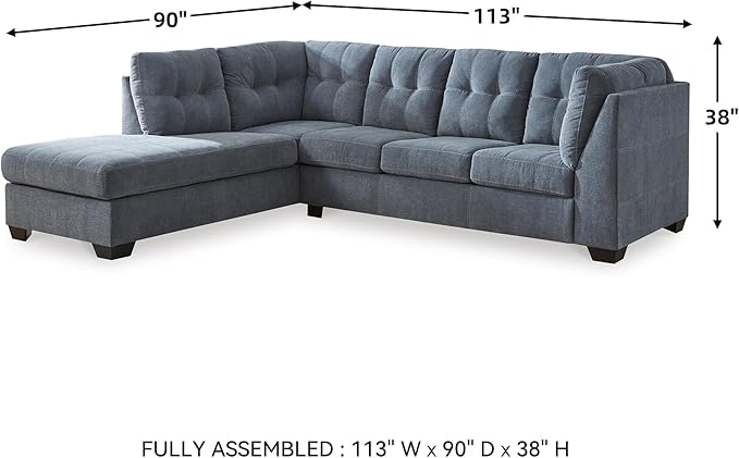 Signature Design by Ashley Marleton Contemporary Left-Arm Facing Tufted 2-Piece Sectional with Chaise and Loose Seat Cushions, Blue