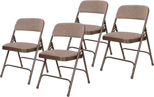 OEF Furnishings OEF2200 Series Heavy-Duty Premium Fabric Padded Upholstery Double-Hinged Folding Chairs (4-Pack, Honey Brown)