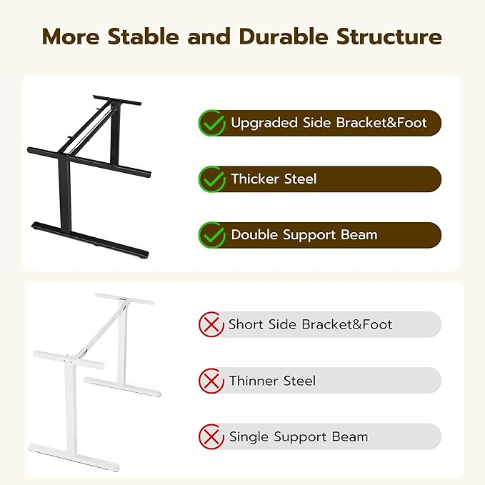 51" Reversiable L-Shaped Electric Standing Desk Adjustable Height Gaming Stand Up Corner Desk Sit Stand Home Office Computer Desk with Splice Board, Rustic Brown Top