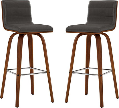 Vienna 30" Swivel Bar Stool in Walnut Wood Finish with Gray Faux Leather - Set of 2