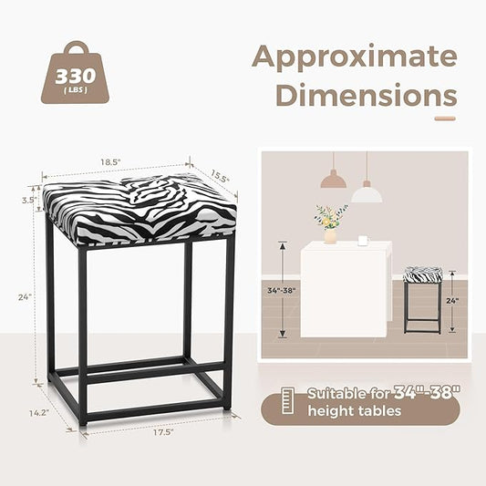 MAISON ARTS Bar Stools Set of 3 | Counter & Bar Height Kitchen Island Stools | Modern Black & White Zebra Stripes Metal Barstools | 24" Backless Farmhouse Bar Height Stools