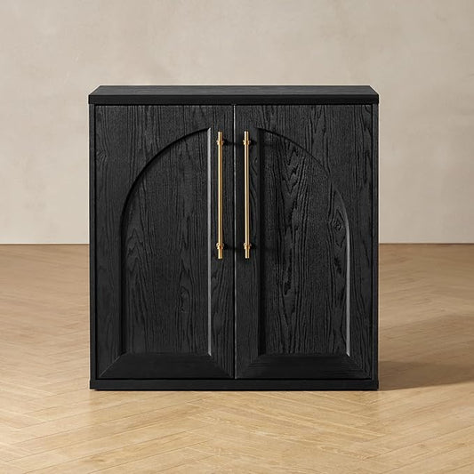 mopio Blake Storage Cabinet, Small Modular Accent Display Sideboard Buffet Cabinet with Storage, Media Console Credenza, for Living Room, Kitchen Coffee Bar Pantry (Black Oak Arched, Single)