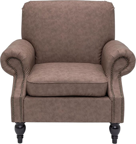 Accent Chair,22.4" Seat Depth Armchair with Roll Arms,36.6W*34.3D*34.6H Living Room Chair,Wood Legs,Set of 2,Faux Leather in Taupe