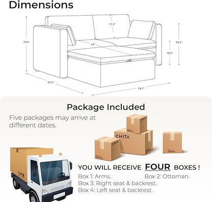 CHITA Modular Sectional Sofa, FSC Certified L Shaped Couch with Reversible Chaise, Modular Sectional Couch for Small Space, 78 inch Width, 3 Seat Modular Sofa with Storage Ottoman, Terracotta