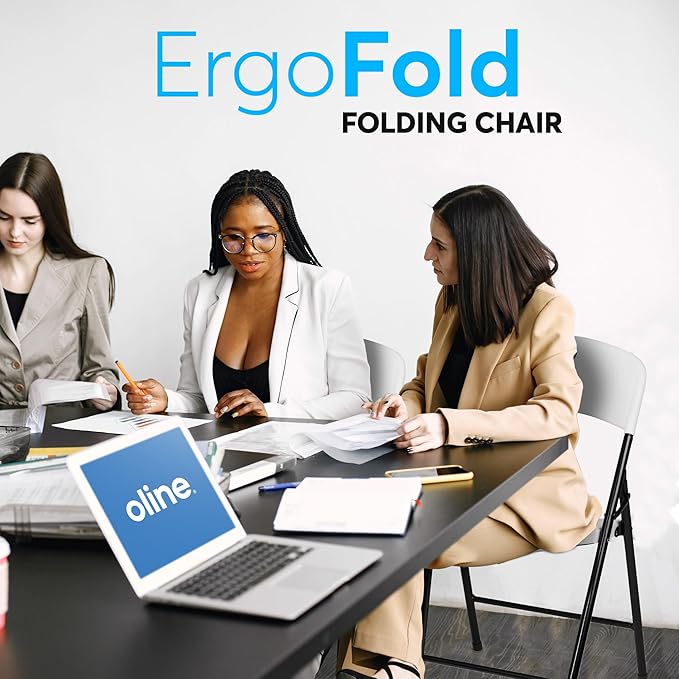Oline Folding Chair, Indoor Outdoor Plastic Commercial Stackable Foldable Guest Chairs for Events Office Wedding Party Picnic Kitchen Dining, 350lb Capacity (White, 6 Pack)
