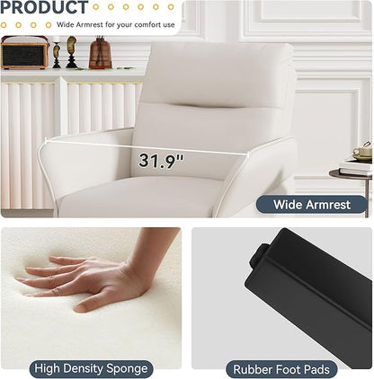 HAOBO Home Modern Accent Chair Upholstered Faux Leather Armchair Living Room Chairs Lounge Side Chairs Office Chair Beige Set of 2
