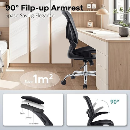 Office Chair Mesh Seat,Ergonomic Mesh Desk Chair with Adjustable Lumbar Support,Computer Chair with Flip-up Armrests, Rolling Executive Chairs, Home Office Chair(Black)