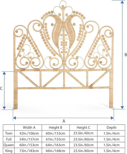 KOUBOO Peacock Rattan Headboard, Queen Size, Natural Color