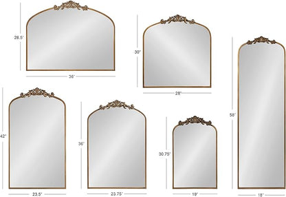 Kate and Laurel Arendahl Ornate Traditional Arched Mirror; 36 x 29; White; Decorative Baroque Style Arched Wall Mirror with Wide Frame and Ornamental Crown