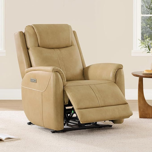 CHITA Super Zero Gravity Power Recliner Chair for Adults, Electric Faux Leather Recliner with USB & Type-C Charging Ports for Living Room, Bedroom & Home Theater Relaxation, Tan