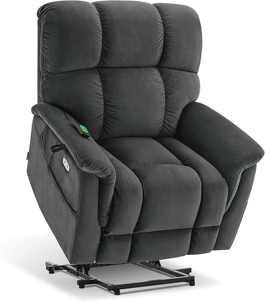 MCombo Large-Wide Dual Motor Power Lift Recliner Chair, Massage and Dual Heating for Elderly People, Infinite Position, Fabric R7166 (Dark Grey)