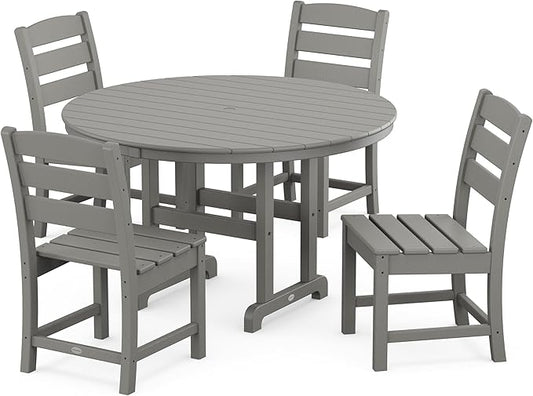 POLYWOOD Lakeside 5-Piece Round Outdoor Dining Set, 48" Patio Table with 4 Chairs, Slate Grey HDPE Recycled Plastic Bistro Furniture Set