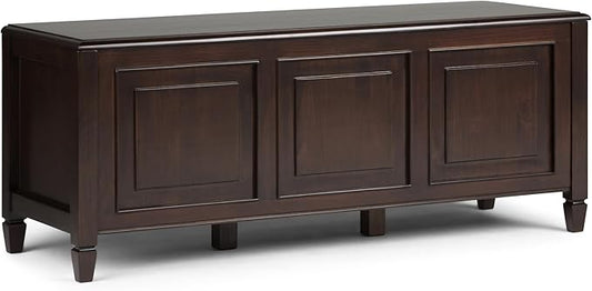 SIMPLIHOME Connaught Storage Bench - 51 inch Wide Solid Wood Trunk Bench in Dark Chestnut Brown, Traditional Bench for Entryway with Lift-Up Lid and 3 Hidden Compartments